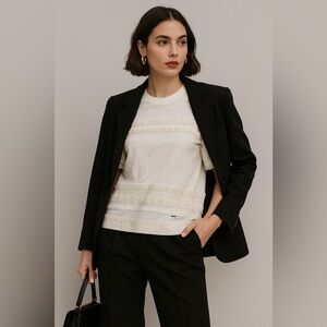 Desqaured2 Italy Ivory Heavyweight Cotton Lace Trim
short Sleeved Crewneck Top S